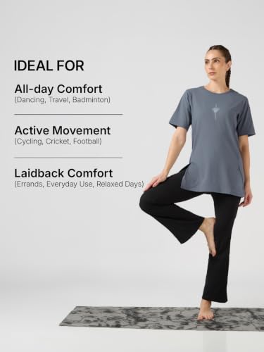 Image of TECHNOSPORT Women Soft Stretch Gym Yoga Performance Sports T-Shirt | Slim Fit Quick Dry Polyester Active Tee with COTFLEX Technology