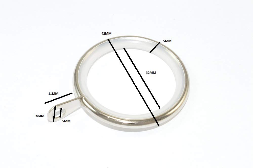 ONESTOPDIY.COM 6 X Silent Curtain Rings, Chrome, ID 35mm - OD 42mm, Silver