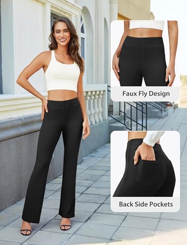 2025New Work Pants for Women， Stretch Business Casual Wide Leg Dress Pants, High Waist Bell Bottoms4