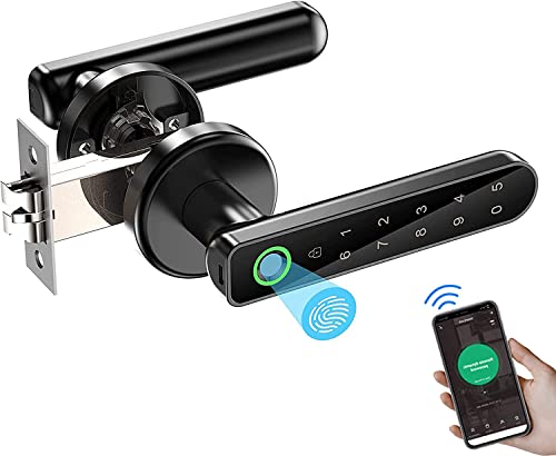 AILRINNI Serrure Biometrique - Serrure porte Interieure Avec Empreinte Digitale, Mot de Passe, Tuya App, Bluetooth, Clé Mécanique, Serrure Connectee pour une Epaisseur de Porte de 3,5 cm à 5,5 cm