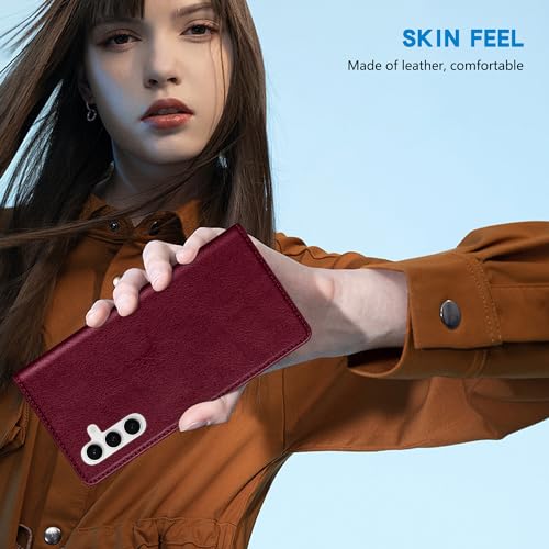 Image of ZZXX for Galaxy S23 FE Wallet Case Strong Magnetic 6.4 inch,Wine Red