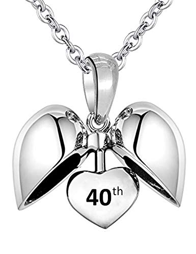 LSDesigns Celebración del 40 º cumpleaños Aniversario Colgante y Collar corazón - inscrita 40th - S925 Plata esterlina Damas