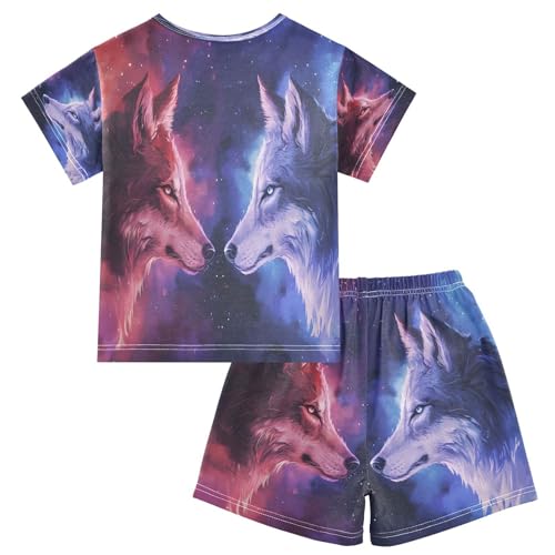 senya Short Sleeve Pajamas Sets Summer Cotton Sleepwear Two Wolfs Face2