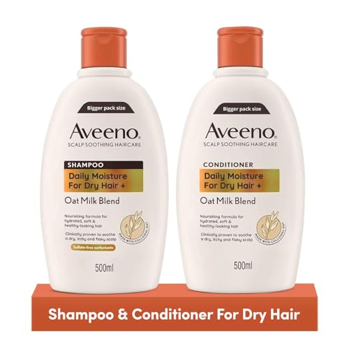 Aveeno Hydrating Oat Milk Scalp Soothing Bundle, Shampoo (1x 500ml) and Conditioner (1x 500ml), Oat Milk Blend, Daily Moisture, Nourishes Dry Hair, Soothes Itchy Scalp