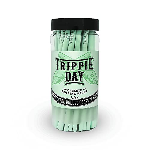 Trippie Day Green Pre rolled cones | 50 Pack | Vegan & Non GMO | No chemical colors used | Slow burning 98mm Special cones (GREEN 98mm)