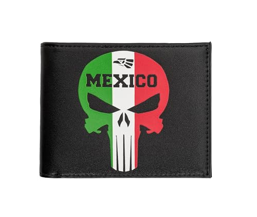 Mens Bifold Wallet Picture Mexican Flag Skull Mexican Punisher with a gift box4