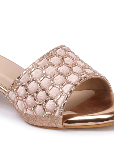 Image of Carlton London Women Stylish Fashion Embellished Ethnic Sandals for Outdoor, Party, Wedding and Holidays with Block Heels