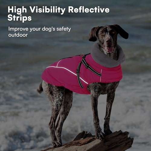 Queenmore Large Dog Jackets,Dog Coats for Extra Large Dogs with Harness Built in,Reflective Waterproof Dogs Jackets with Fleece Lining,Warm Snowsuit Pet Coats for German Shepherd,Rosered,XXXL by Queenmore - Used condition - Image 6