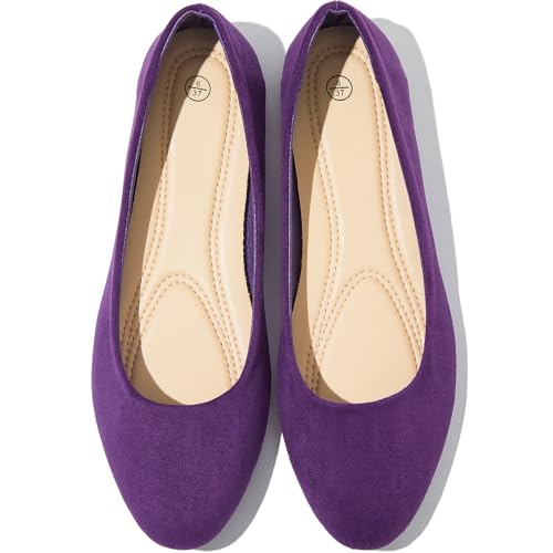 Shupua Flats for Women Round Toe Flat Shoes Dressy Black Ballet Flats Comfortable Womens Dress Shoes Ballerina Flats for Work(Purple.us6)