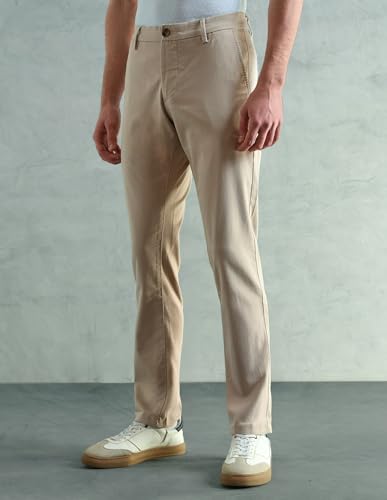 Image of Arrow Sport Men Slim fit Cotton SolidMid Rise waistTrousers