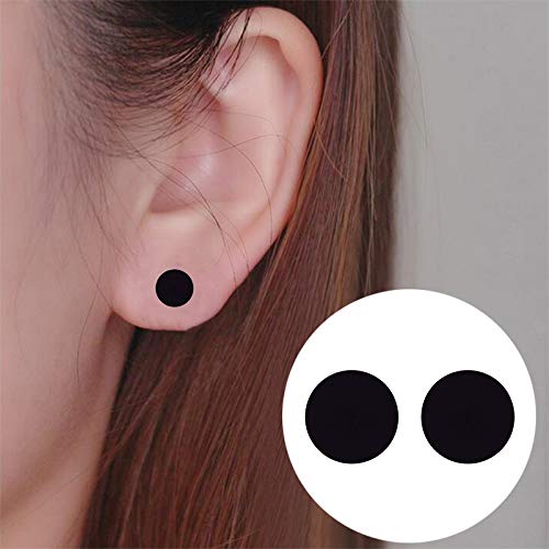 Simple Punk Round Triangle Bar Geometric Stud Earrings Women Mens Stainless Steel Ear Jewelry 3 Pairs/Pack-Black #TOP7