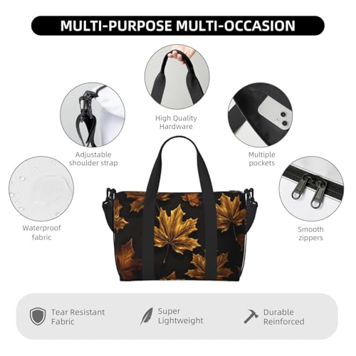 Phayah Golden Maple Leaf Crossbody Travel Bag Overnighter Duffel Bags Carry On Size Ideal For School Or Overnight Travel Bag4