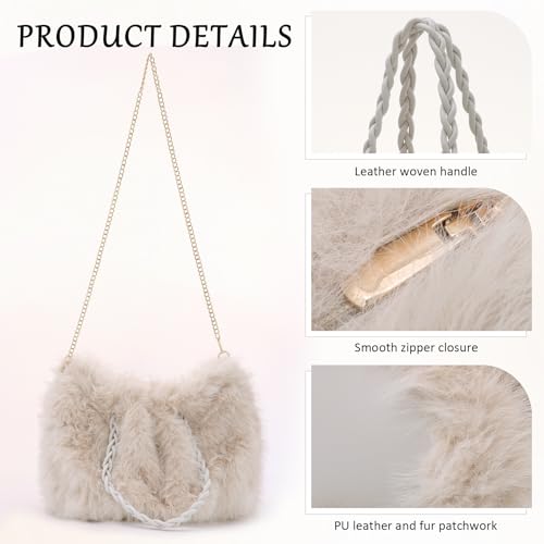 Fecialy Women Furry Handbag Winter Fluffy Tote Bags Fuzzy Crossbody Shoulder Bag Faux Fur Purse4