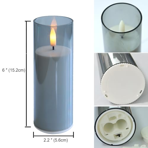 Image of CANDLE CHOICE Indoor Outdoor Flameless Candles with Timer Waterproof Realistic Flickering Battery Operated Pillar LED Lights with Acrylic Shell Wedding Party Christmas Decorations 6 Pack 2 inchx6 inch Grey