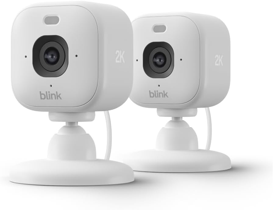 Mini 2K+ (newest model) – Plug-in Home & Pet Indoor Security Camera with 2K video resolution, night vision, enhanced audio, motion detection – 2 cameras (White)