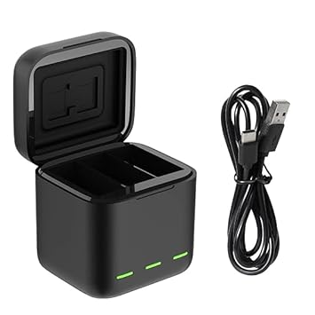 DIGICLICKS Battery Charger 3-Channel USB Battery Quick Charger with Type-C Cord Compatible with 10/9 Camera Black (Only Charger - Black)