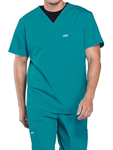 Workwear Professionals Men Scrubs Top V-Neck Plus Size WW675, 3XL, Teal Blue