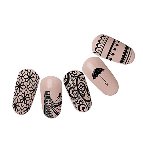 Mezerdoo 1Pcs Umbrella Great Wall Design Nail Stamping Plate 5.5Cm Round Nail Art Stamp Template Flower Line Pattern Nail Stamping Plates Geometric Leaf Floral Nail Art Stamp Stencil Printing Template #TOP3