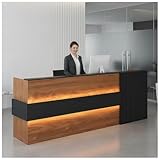 POPICK Empfangstheke Modern, Empfangstresen Nussbaumholz, Stabile Verkaufstheke L-Form, Rezeptionstresen Holz für Friseursalon, Kosmetikstudio, Praxis, Büro, Laden, Hotel