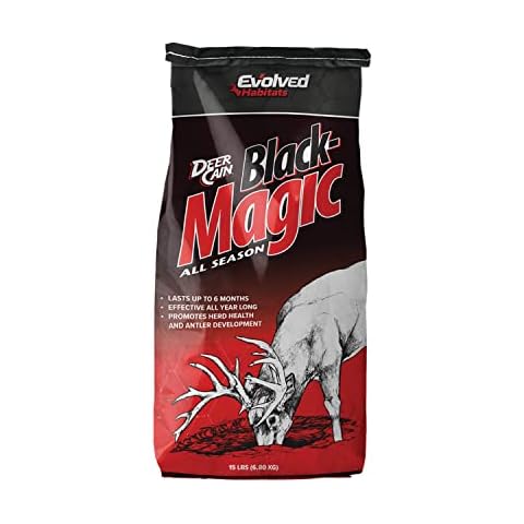 Evolved Habitats Deer Cane Black Magic All Season 15 lbs Powder Mineral Deer Attractant - Year-Round Long-Lasting Mineral Lick Food Supplement for Deer - Mineral Site Activator Cover