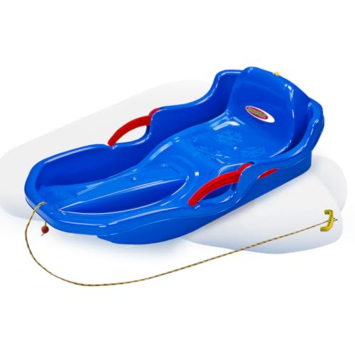 JAMARA 460539 Snow Play Bob Comfort 80 cm blau mit Bremse-Lenken durch Bremshebel, aerodynamische Bauweise, langlebiger, schlagzäher Kunststoff-bequemer, ergonomischer Sitz