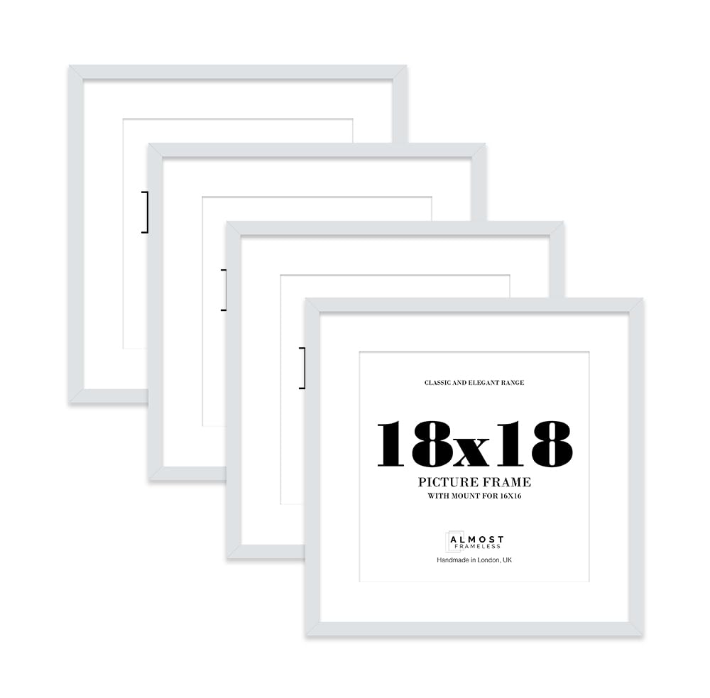 18x18 Light Grey Picture Frame with Mount for 16x16 Photos, Prints - Modern Square Wall Frame, Set of 4