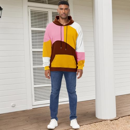 Men's Fashion Hoodies Techwear Color Block Long Sleeve Sweatshirts Unisex Lightweight Colourful Hoodie Pullover