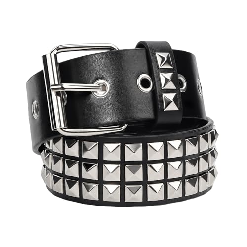 JOLYEAK Rock Rivet Belt Gothic Belt with Pyramid Studded Punk Rivet Band for Men and Women Black (Black Fit Waist 29.5- 37.4)