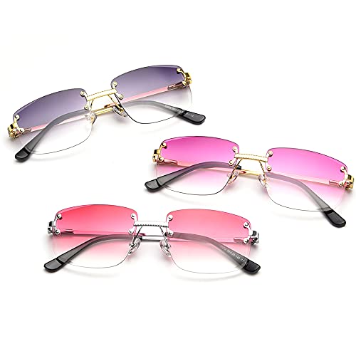 Image of Gradient Lens Metal Sunglasses Rimless Square Blue UV400 Brown Women Frameless