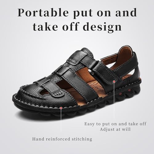 Leather Sandals for Men Closed Toe Hiking Sandals for Men Handmade Driving Shoes Breathable Mens Leather Sandals Pu size 6 -Black2