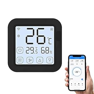 Smart IR ler,Smart IR Air Conditioner Controller Thermostat with LCD Display App Control Temperature Humidity Sensor Monitor Compatible with Alexa Home for Mini Split Portable AC