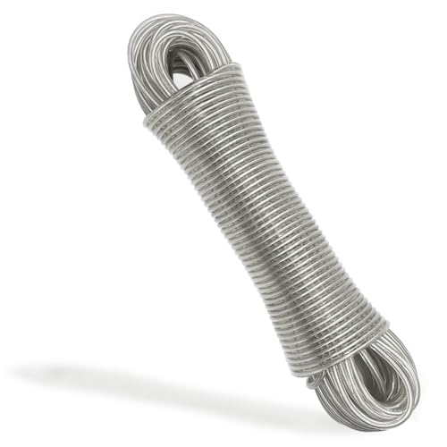 GOIYZTTR 30 Metros Cuerda para Tender con Núcleo de Acero Diámetro 4mm Cuerda Tendedero Exterior, Estable y Ajustable Adecuado para Uso en Interiores y Exterior