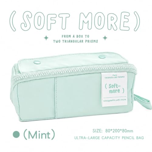 Image of WORSHIPER Multi-Functional Soft Pencil Case for Girls | Large Capacity Zipper Pouch with Multiple Compartments | Aesthetic Stationery Organizer for School, College & Office (Soft More Green)