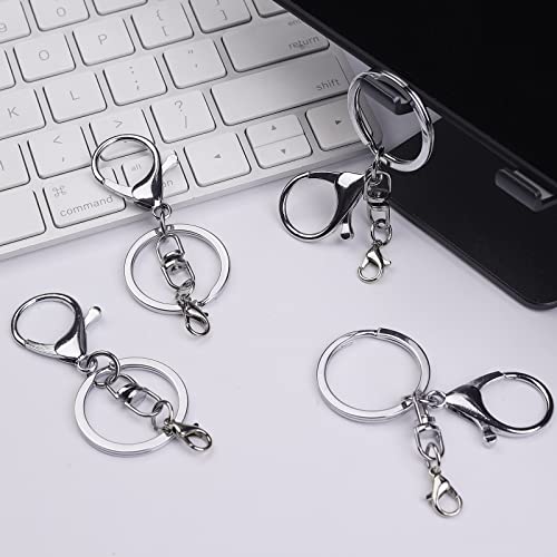 20sets Lobster Claw Clasps Hook with Flat Split Keychain Ring with Swivel Trigger Clip with Little Lobster Clasp for DIY Craft Jewelry Making Silver - Thumbnail 4