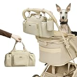 PETTENA ペットカート バッグ 大容量 ベビーカー用バッグ ペットカート ドリンクホルダー 収納 手持ち カート掛け2way お散歩 多機能 カーキ マナー袋付き(シンプル, ベージュ)