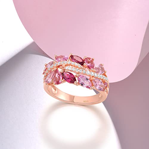Santuzza 925 Sterling Silver Twisted Vine Ring 14K Rose Gold Plated Marquise Created Pink Sapphire Simulated Diamond Engagement Wedding Rings for Women (7)