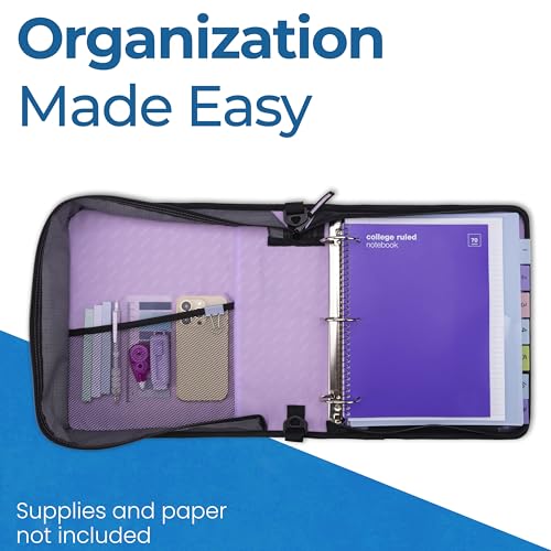 Image of Case-it Universal Zipper Binder | 2-Inch O-Rings, 13-Inch Laptop /Tablet Padded Pocket, 400 Sheet Capacity, Multiple Storage Pockets & Shoulder Strap | School & Office Organizer | LT-007 Lavender