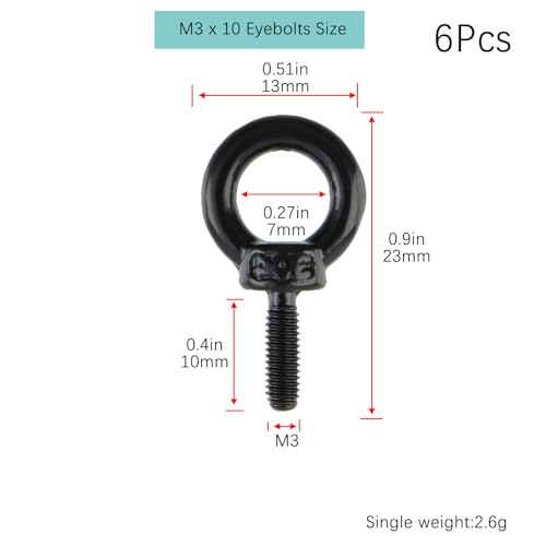 Image of 6Pcs M3 Ring Eye Bolt Threaded Nuts,Stainless Steel Eye Bolts with Nuts Washers,10mm Thread Length Eyebolts for DIY, Furniture, Swing, and Outdoor Use