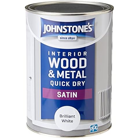 Johnstone's - Quick Dry Satin - Brilliant White - Mid Sheen - Water Based - Interior Wood & Metal - Radiator Paint - Low Odour - Dry in 1-2 Hours - 12m2 Coverage per Litre - 1.25 L Cover