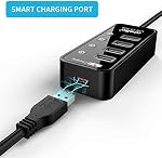 Atolla USB moyeu 3.0 Propulsé, USB Fendeur 4 Super vitesse du port USB 3.0 Prolongation + 1 Port de recharge, avec interrupteur indépendant et 5V / 3A AC Adaptateur