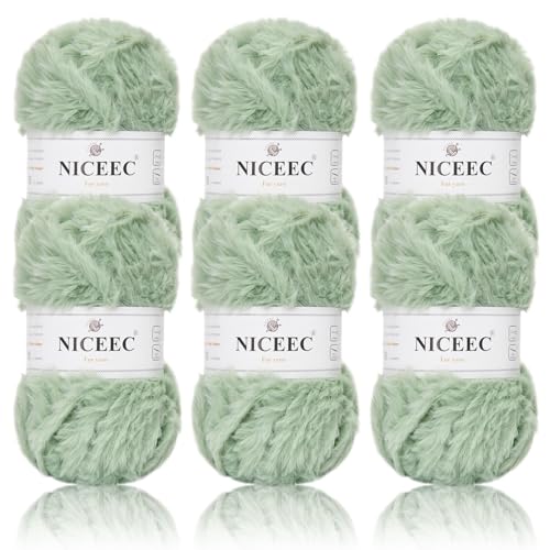 Image of NICEEC Faux Fur Yarn Super Soft, Chunky & Fluffy, Eyelash Yarn for Crochet & Knitting(Total Length 210yds /10.6oz) - Waves /300g