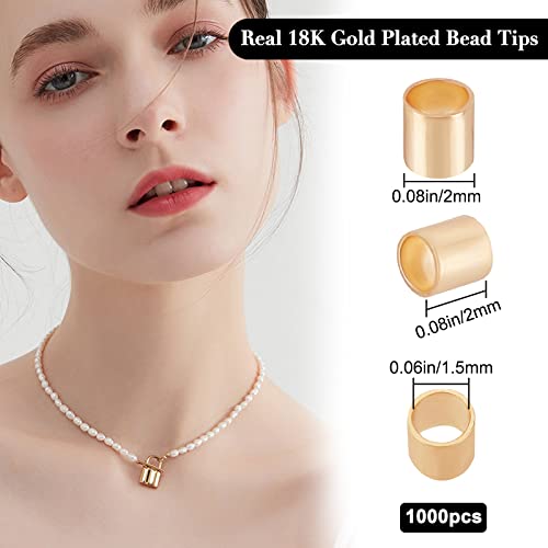 Beebeecraft 1 Box 1000Pcs 2mm/0.08in Crimp Tube Beads 18K Gold Plated Crimp Beads for Jewellery Making Spacers Cord End Caps for DIY Bracelets Making Accessories - Image 2