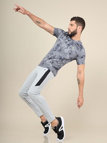 Image of TECHNOSPORT Men's Slim Fit Mid Rise Solid Trackpant with Techno Dry for Gym, Workout & Sports