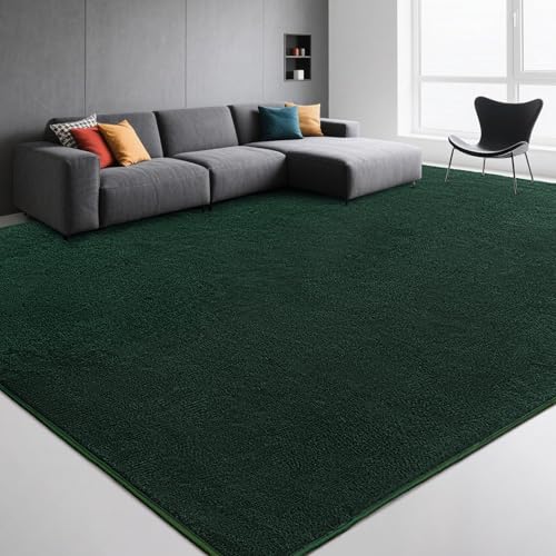 Image of Large Modern Area Rugs for Living Room Bedroom, 6x9 Feet Dark Green Ultra Soft Thickened Memory-Foam Indoor Rug, Comfy Aesthetic Solid Minimalist Carpets for Girls Boys Nursery Dorm Home Decor