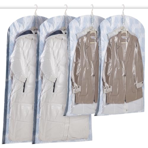 TAILI Hanging Vacuum Storage Bags for Clothes, Coat Vacuum Bags Hanging Blue Bag for Suits, Jackets or Dresses, Closet Organizer Space Saver, 4 Packs (2 x135x70cm & 2 x 105x70cm)
