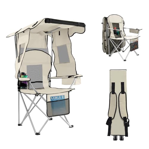 ptlsy Folding Camping Chair with Canopy, Beach Chair with Canopy