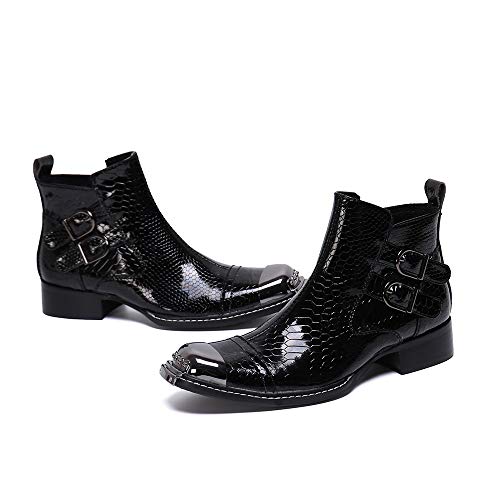 Ankle Boot For Men High Top Boot Slip On StyleGenuine Leather Patent Leather Monk Strap Zipper Captoe Middle Block Heel2