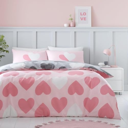 GC GAVENO CAVAILIA Juego de Funda nórdica Reversible para Cama de Matrimonio, Funda nórdica Rosa (200 x 200 cm), diseño de corazón y Amor,...