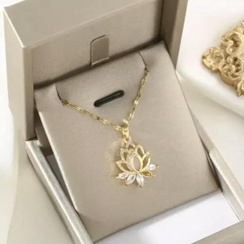 Copper Micro-Set Cat Eye Stone Lotus Necklace Men Women Temperament Trendy4