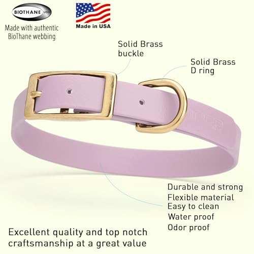 Image of Viper Biothane Heavy Duty Waterproof Dog Collar Strong Coated Nylon Webbing w /Solid Brass Hardware Odor-Proof for Easy Care to Clean High Performance Fits Small Medium or Large Dogs, Pastel Purple